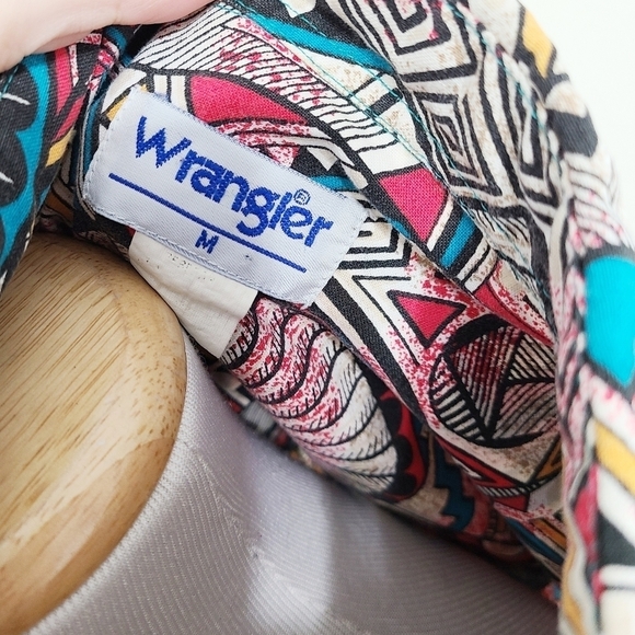 Vintage 90s Wrangler Western Shirt Abstract Native Print Size Medium - Picture 5 of 5